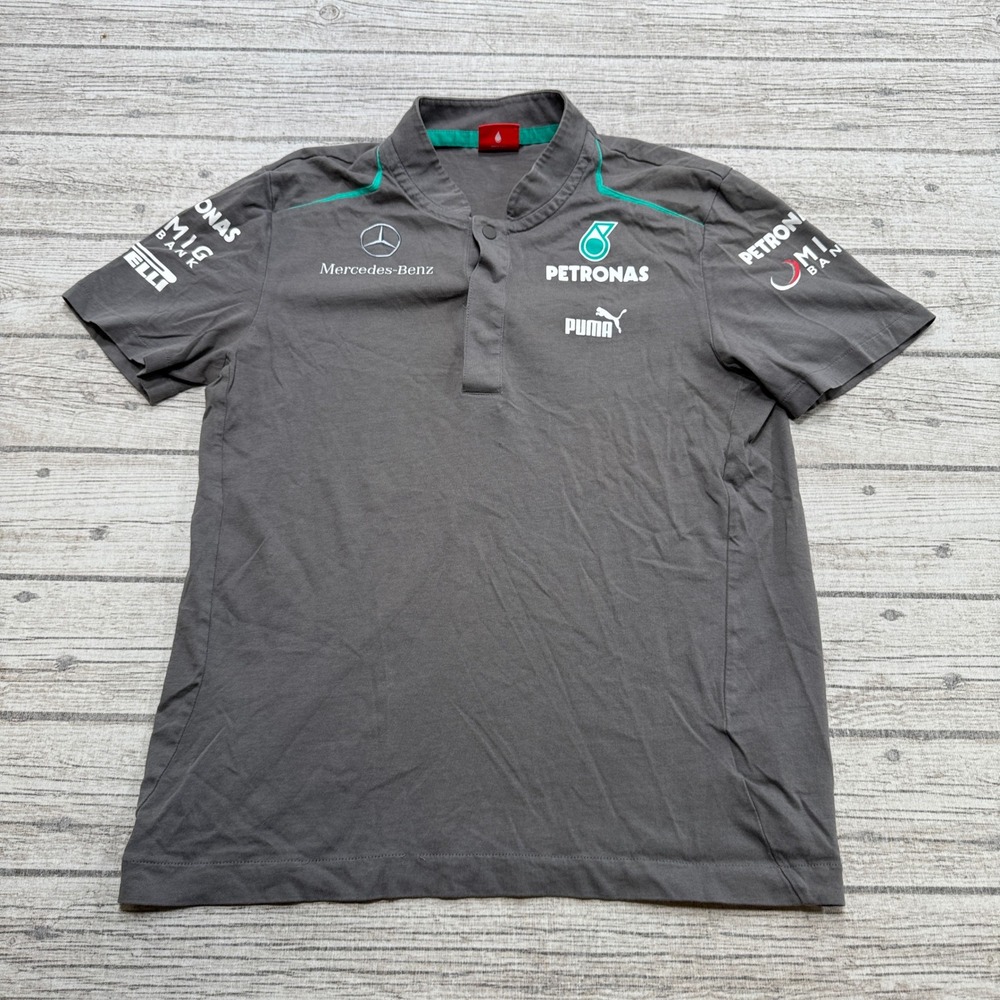 Puma x Mercedes Polo Shirt Men's Small Gray AMG Petronas F1 Racing Team Cotton